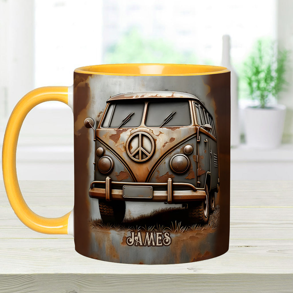 Vintage Camper Van Peace Symbol - Personalized Hippie Accent Mug