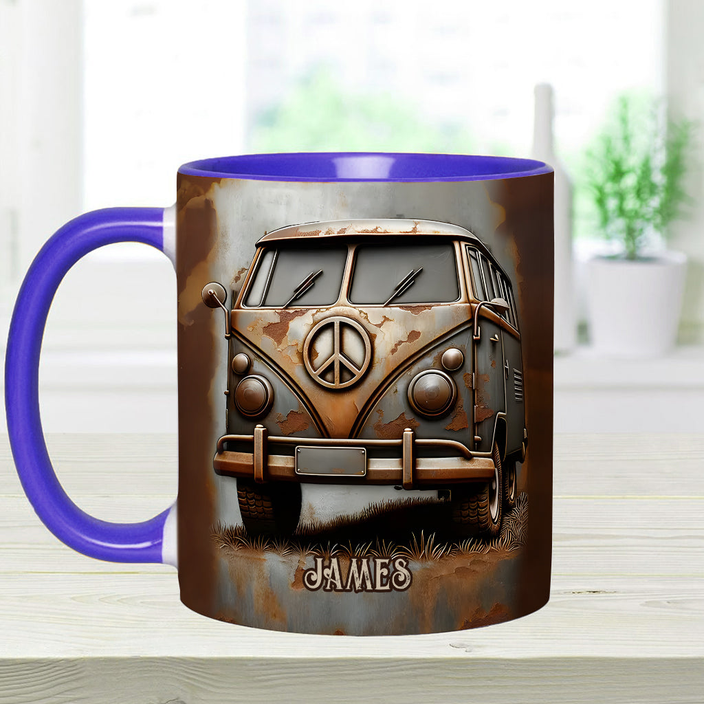 Vintage Camper Van Peace Symbol - Personalized Hippie Accent Mug