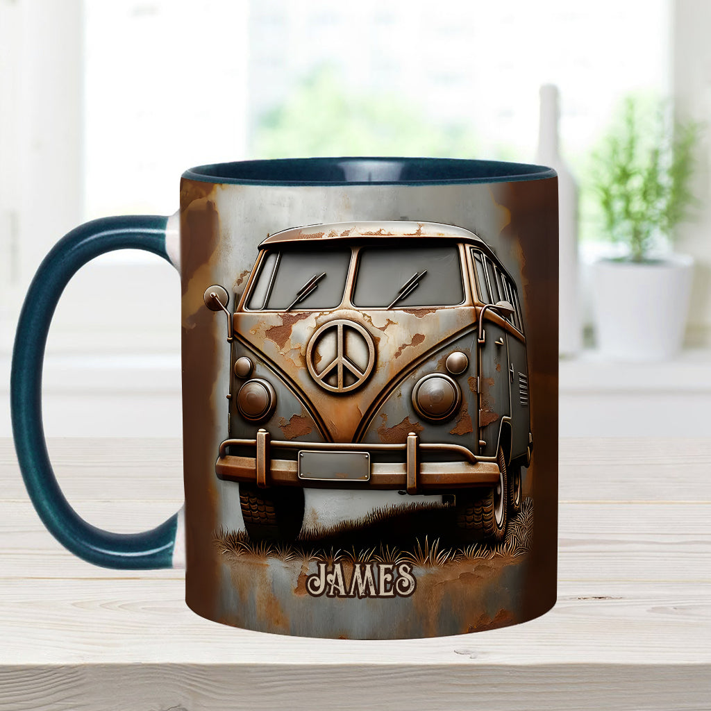 Vintage Camper Van Peace Symbol - Personalized Hippie Accent Mug