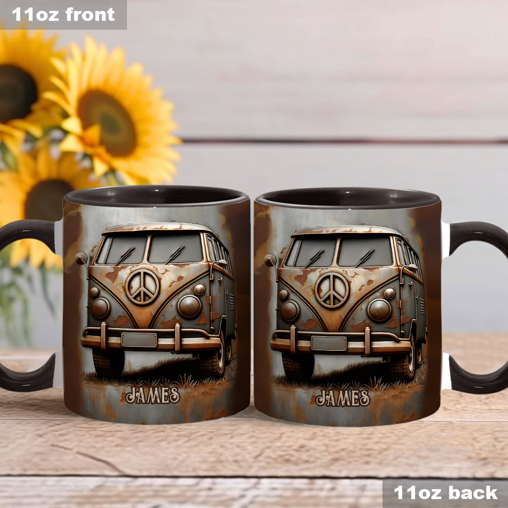 Vintage Camper Van Peace Symbol - Personalized Hippie Accent Mug