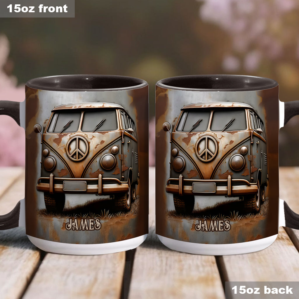 Vintage Camper Van Peace Symbol - Personalized Hippie Accent Mug