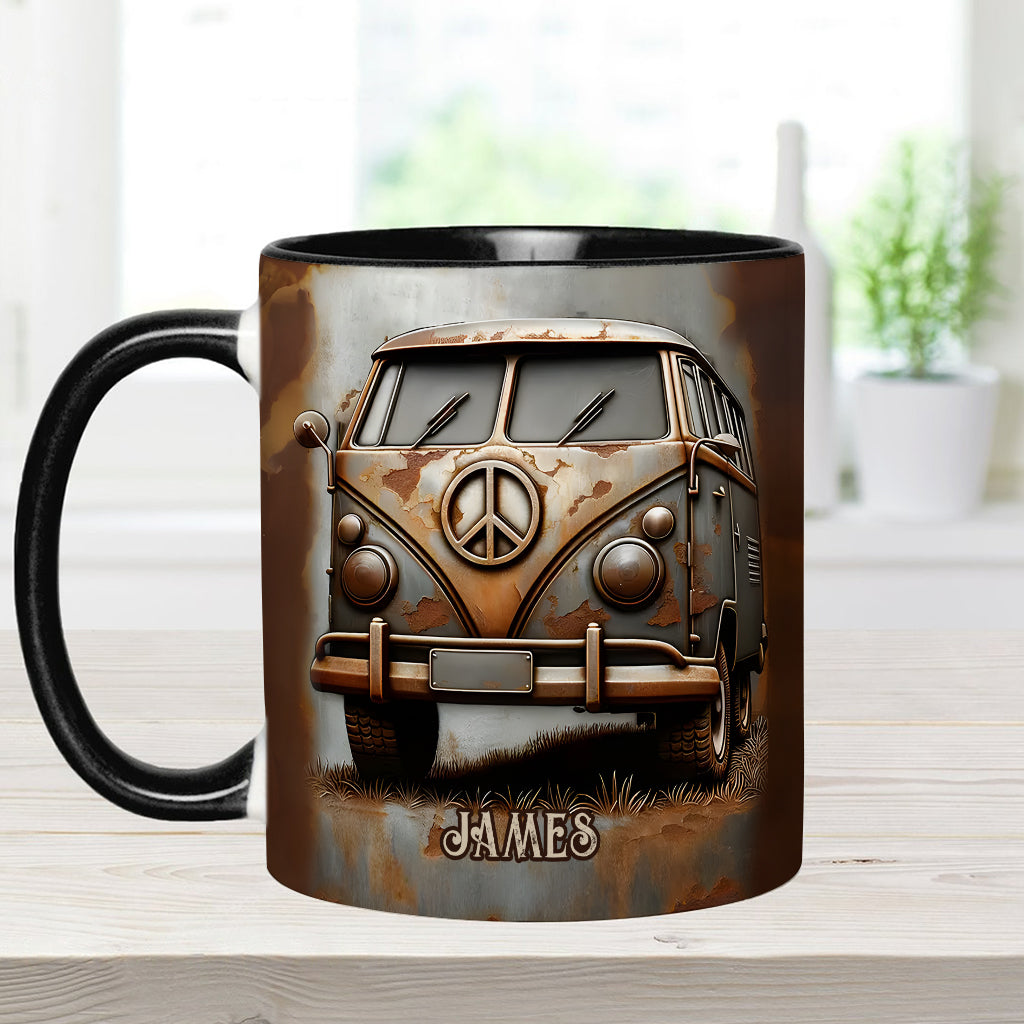 Vintage Camper Van Peace Symbol - Personalized Hippie Accent Mug