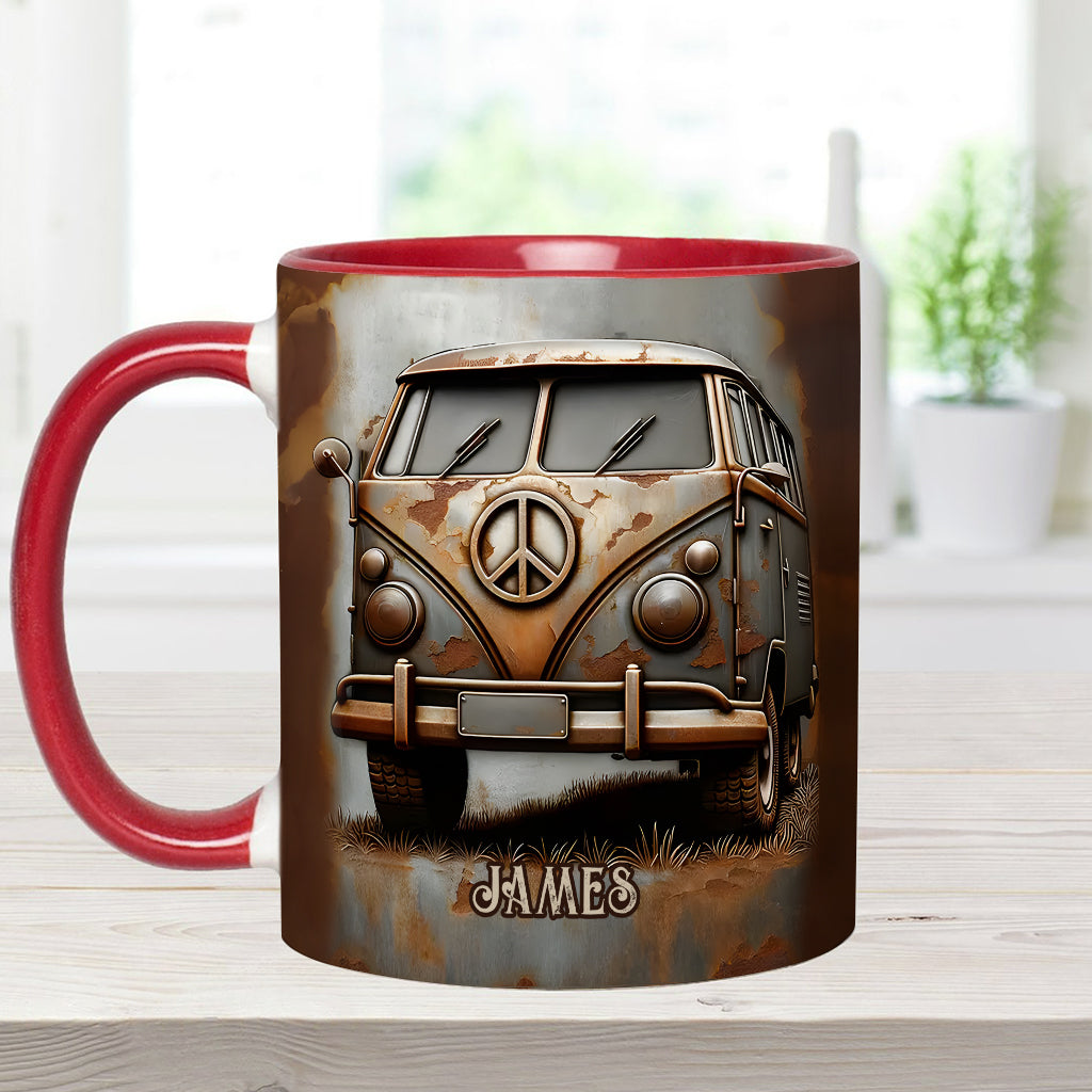 Vintage Camper Van Peace Symbol - Personalized Hippie Accent Mug