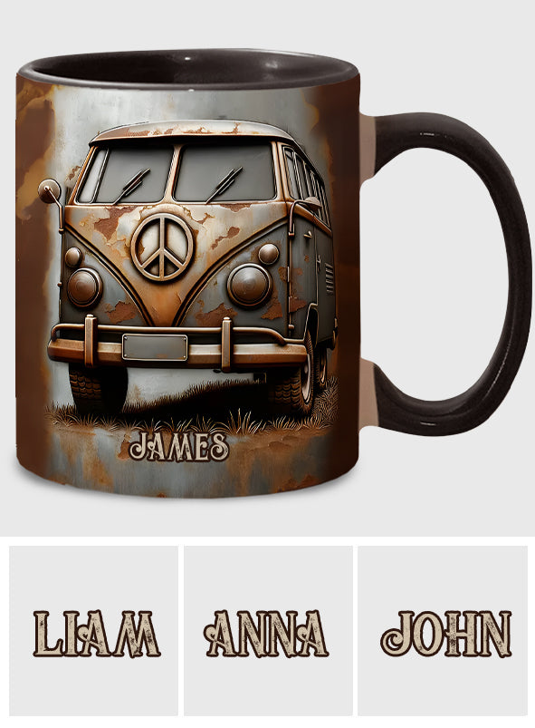 Vintage Camper Van Peace Symbol - Personalized Hippie Accent Mug
