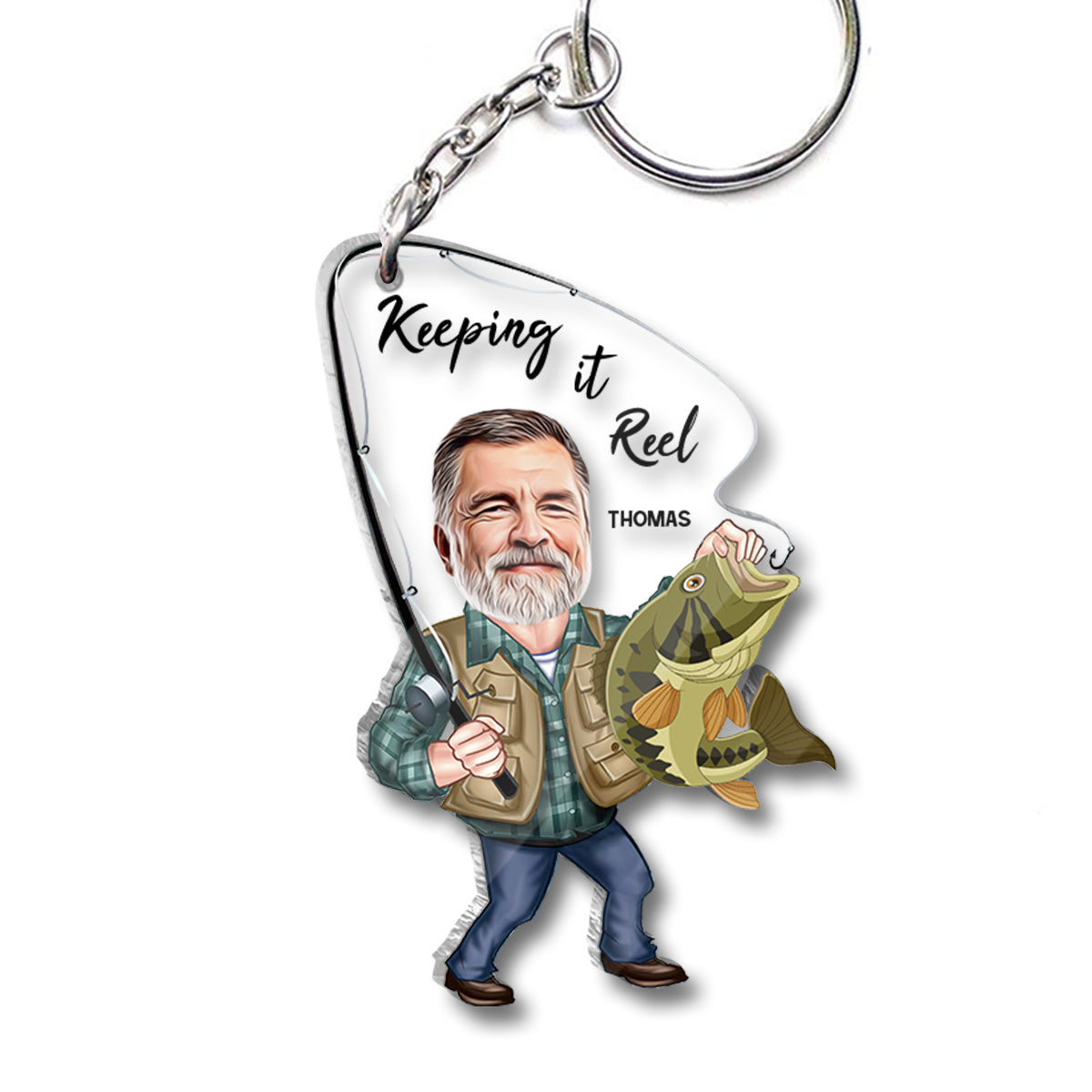 Photo Inserted Funny Fishing Keeping It Reel - Personalized Fishing Keychain