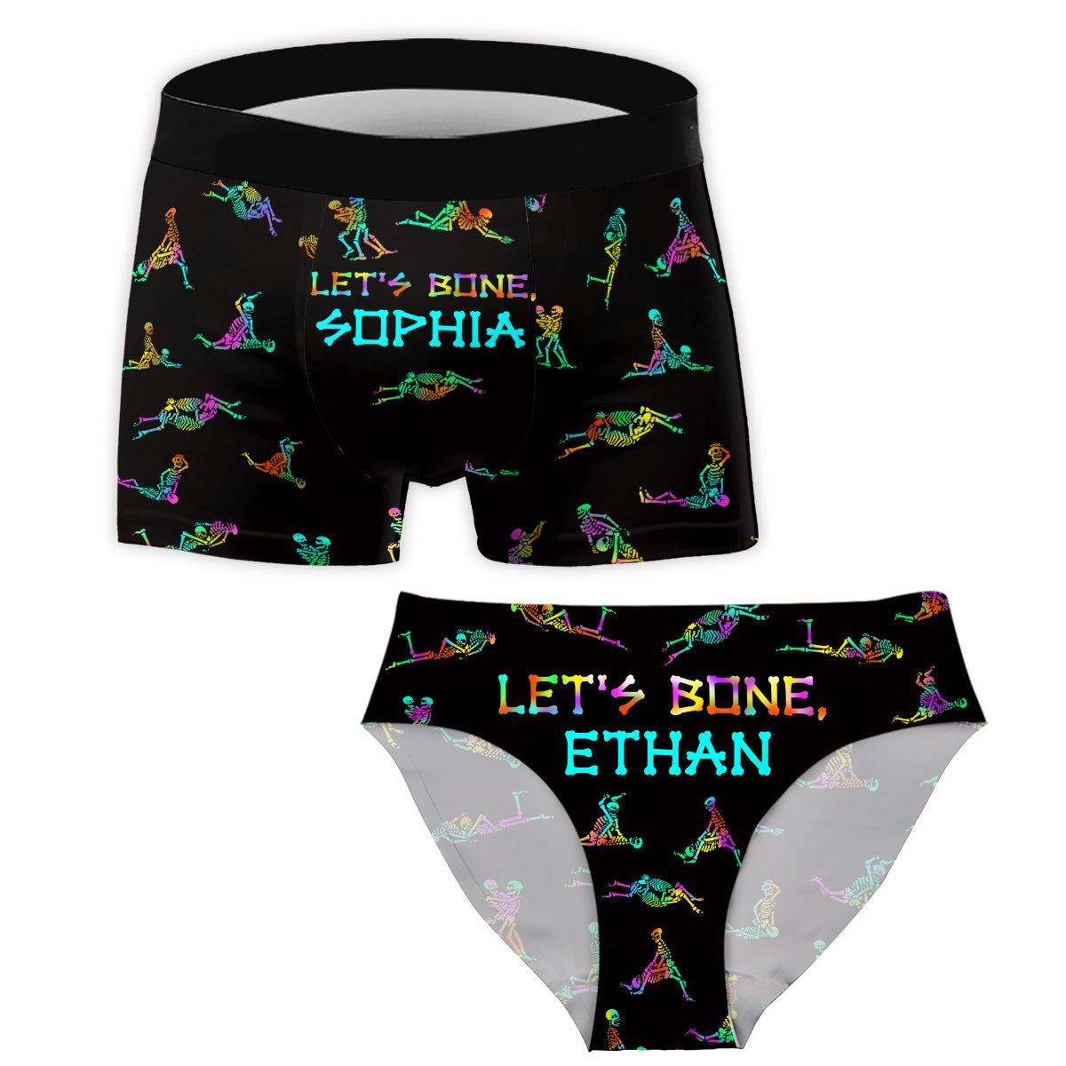 Let's Bone - Personalized Skull Women Briefs & Men Boxer Briefs