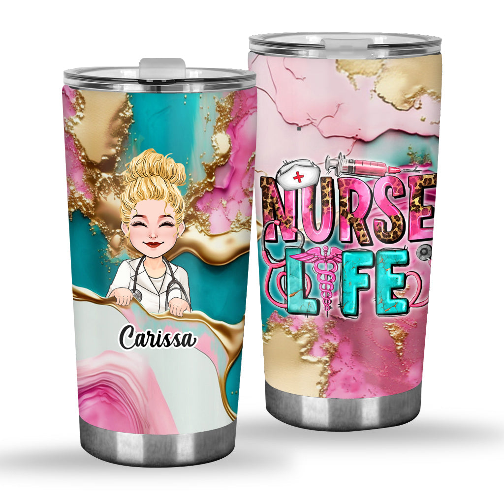 Nurse Life Pink Leopard Turquoise Blue - Personalized Nurse Tumbler