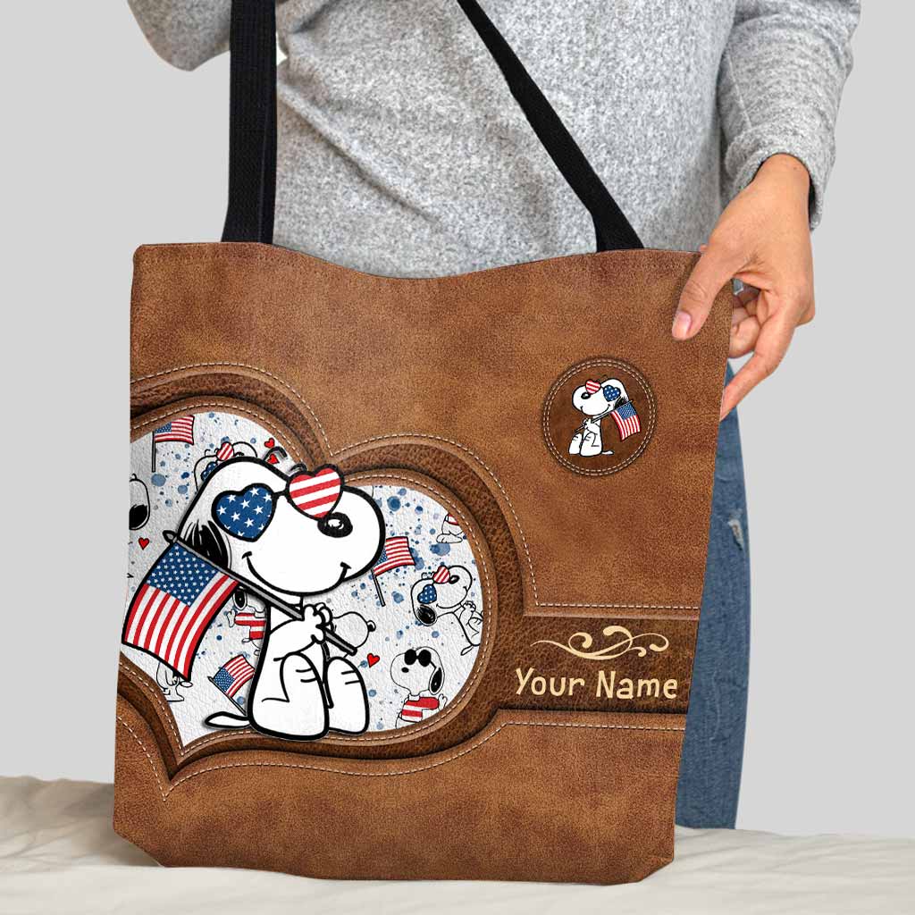 Lovely White Dog - Personalized Independence Day Tote Bag