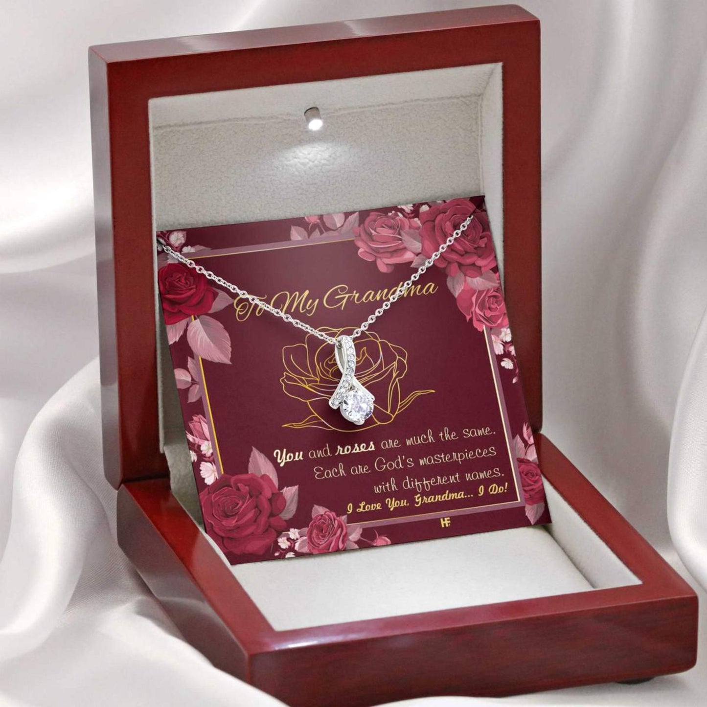 Gift For Your Grandma With Roses - Grandma Petite Ribbon Necklace 0921