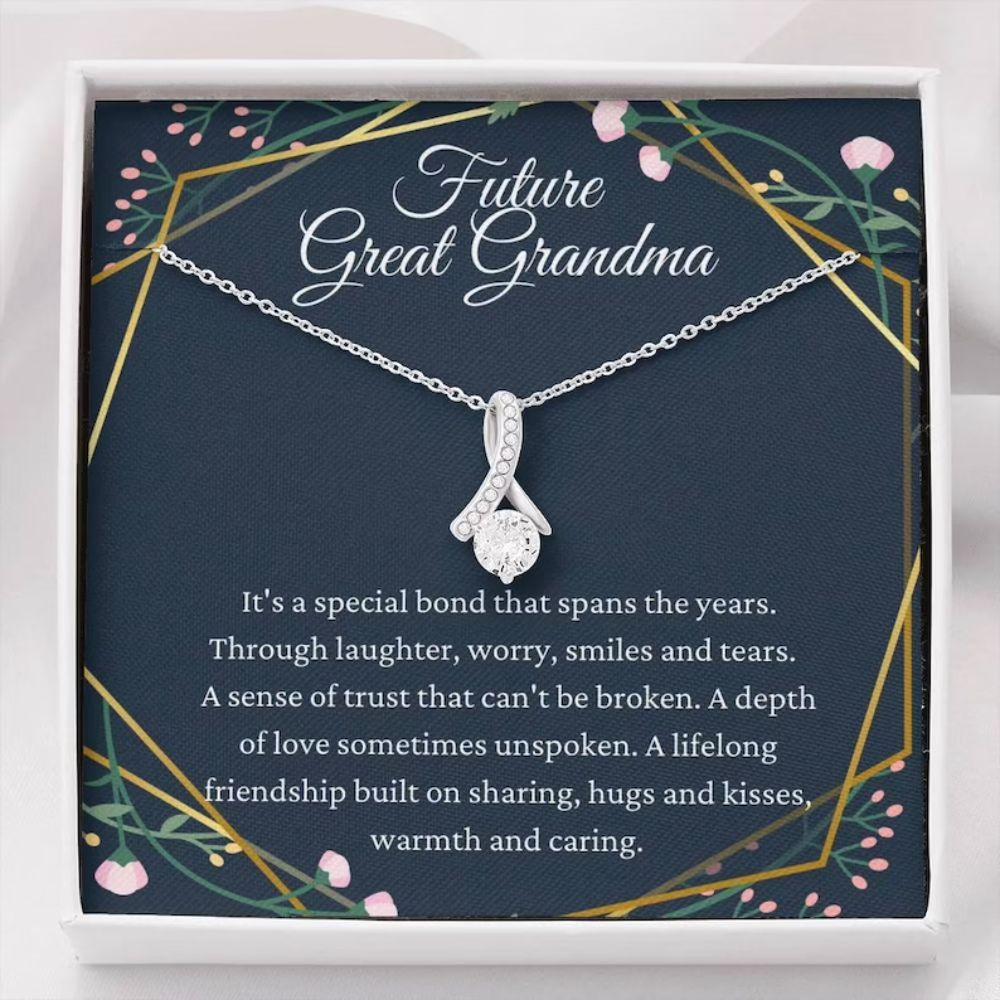Future Great Grandma Gift For Great Grandmother To Be Pregnancy Reveal - Grandma Petite Ribbon Necklace 0921