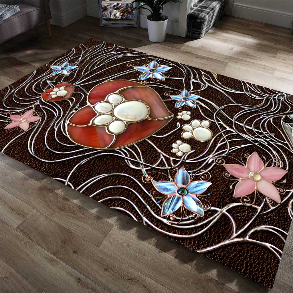 Paw Heart Stained Glass Pattern Print Dog Rug 0622
