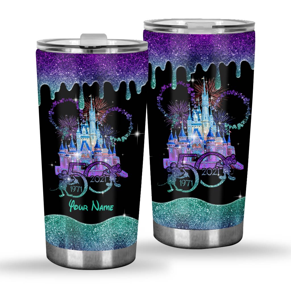 50 Years Of Magic World - Personalized Mouse Tumbler With Glitter Pattern Print