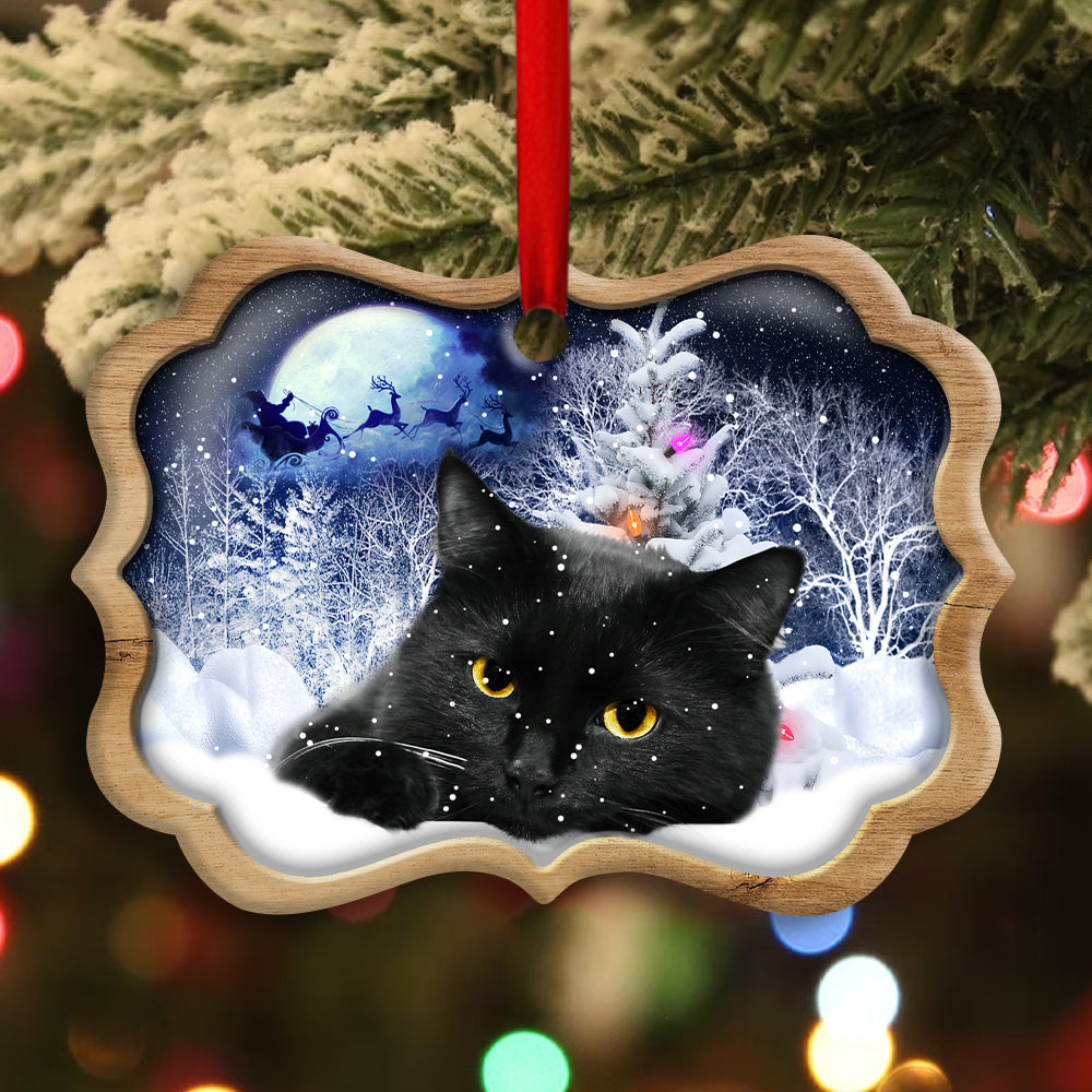 Christmas Night Black Cat - Cat Ornament (Printed On Both Sides) 1022