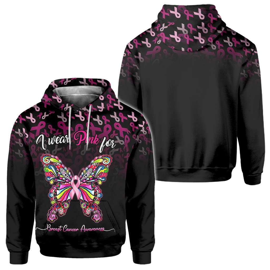 I Wear Pink For Breast Cancer Awareness Butterfly - Breast Cancer Awareness All Over T-shirt and Hoodie 0822