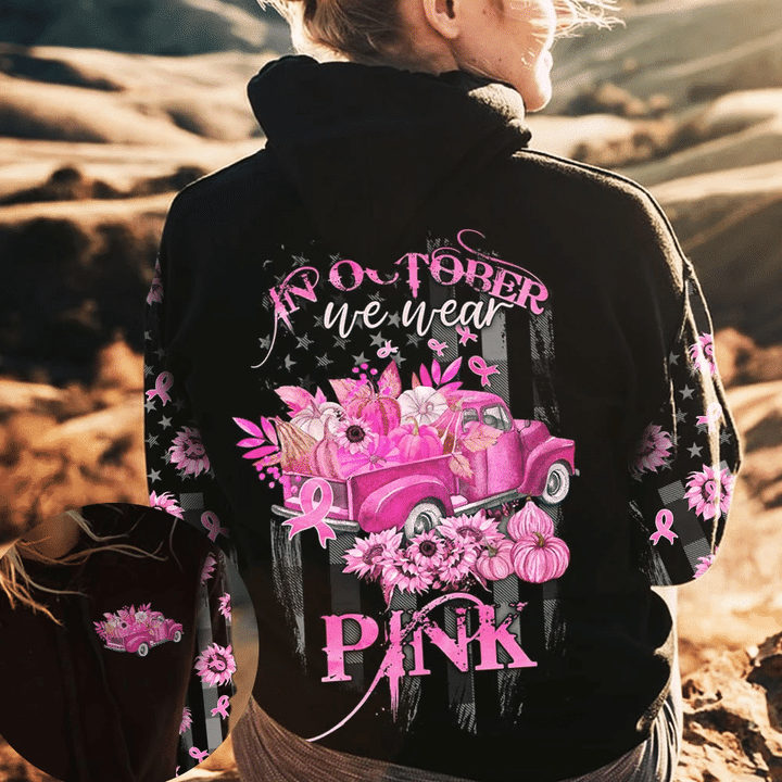 In October We Wear Pink Breast Cancer Awareness All Over T-shirt and Hoodie