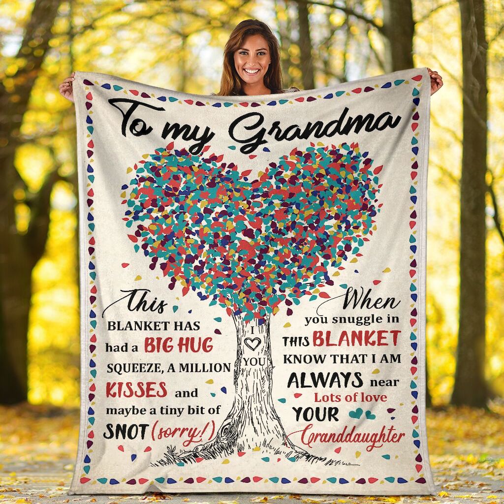 To My Grandma Tree Heart From Granddaughter To My Grandma This Has Had A Big Hug Gifts For Grandma Custom - Grandma Blanket 0921