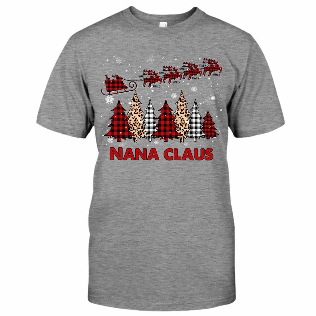 Nana Claus Reindeer Sleigh - Personalized Christmas Grandma T-shirt and Hoodie