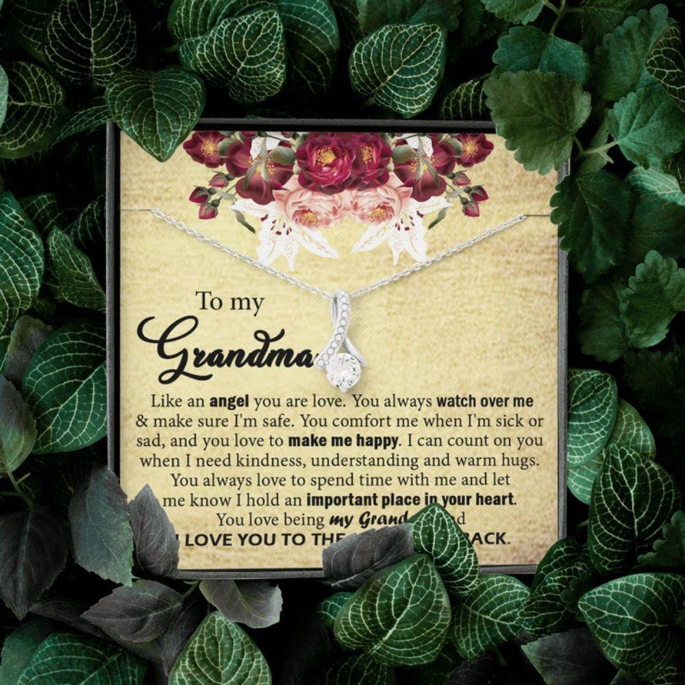 To My Grandma Grandma Gift From Granddaughter/Grandson Grandmother Gift - Grandma Petite Ribbon Necklace 0921