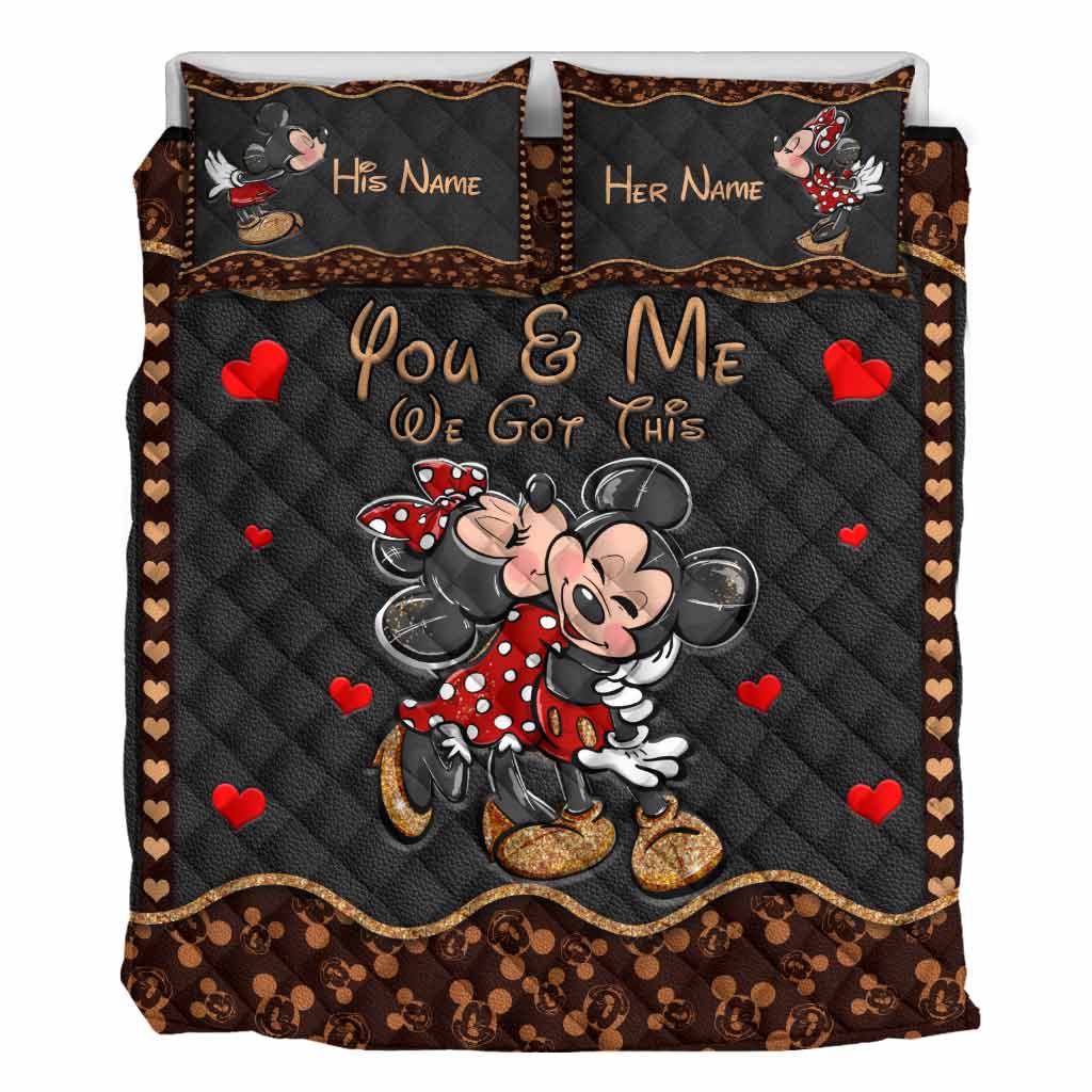 Cute Mouse Ears - Personalized Quilt Set With Leather Pattern Print
