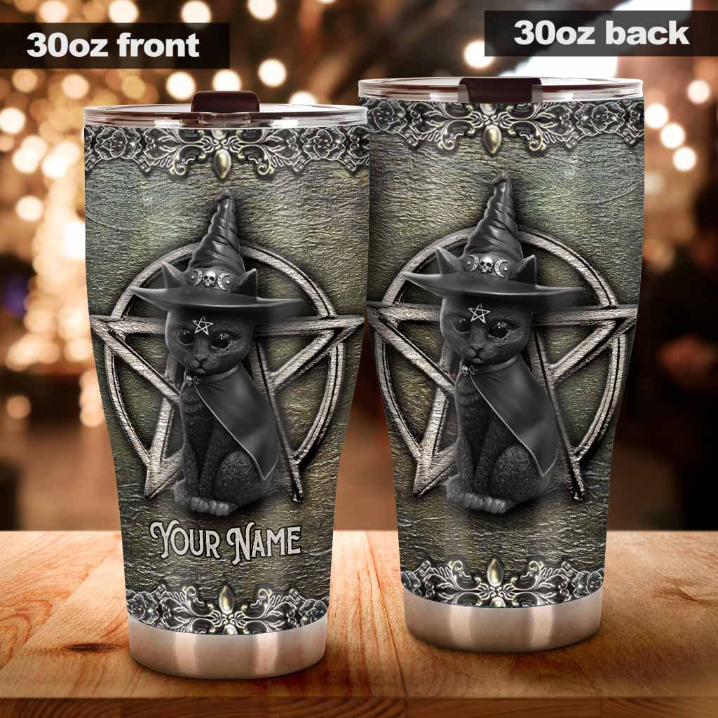 Mystical Witch - Personalized Halloween Black Cat Tumbler With 3D Pattern Print