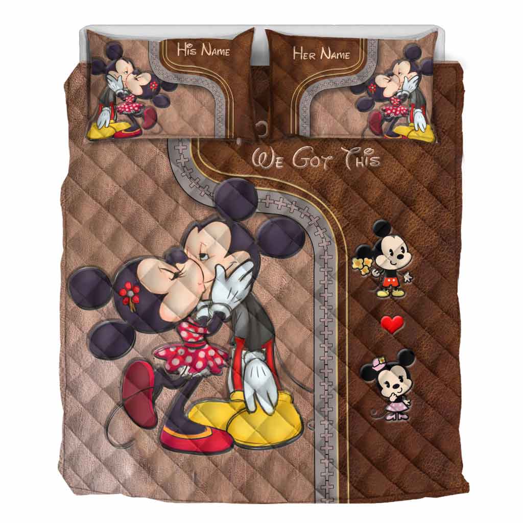 You & Me We Got This - Personalized Mouse Quilt Set With Leather Pattern Print