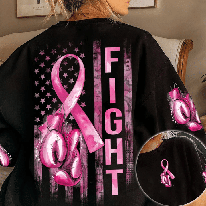 Fight Breast Cancer Flag Breast Cancer Awareness All Over T-shirt and Hoodie