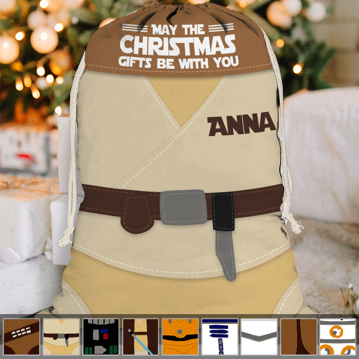 May The Christmas Gifts Be With You - Personalized The Force Drawstring Tote Bag