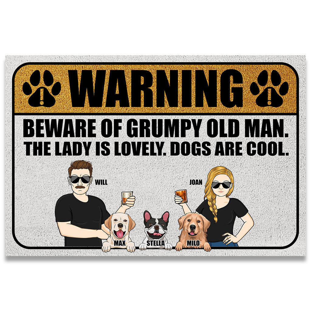 Beware Of Grumpy Old Man Lovely Lady Cool Dogs - Personalized Couple Dog Doormat