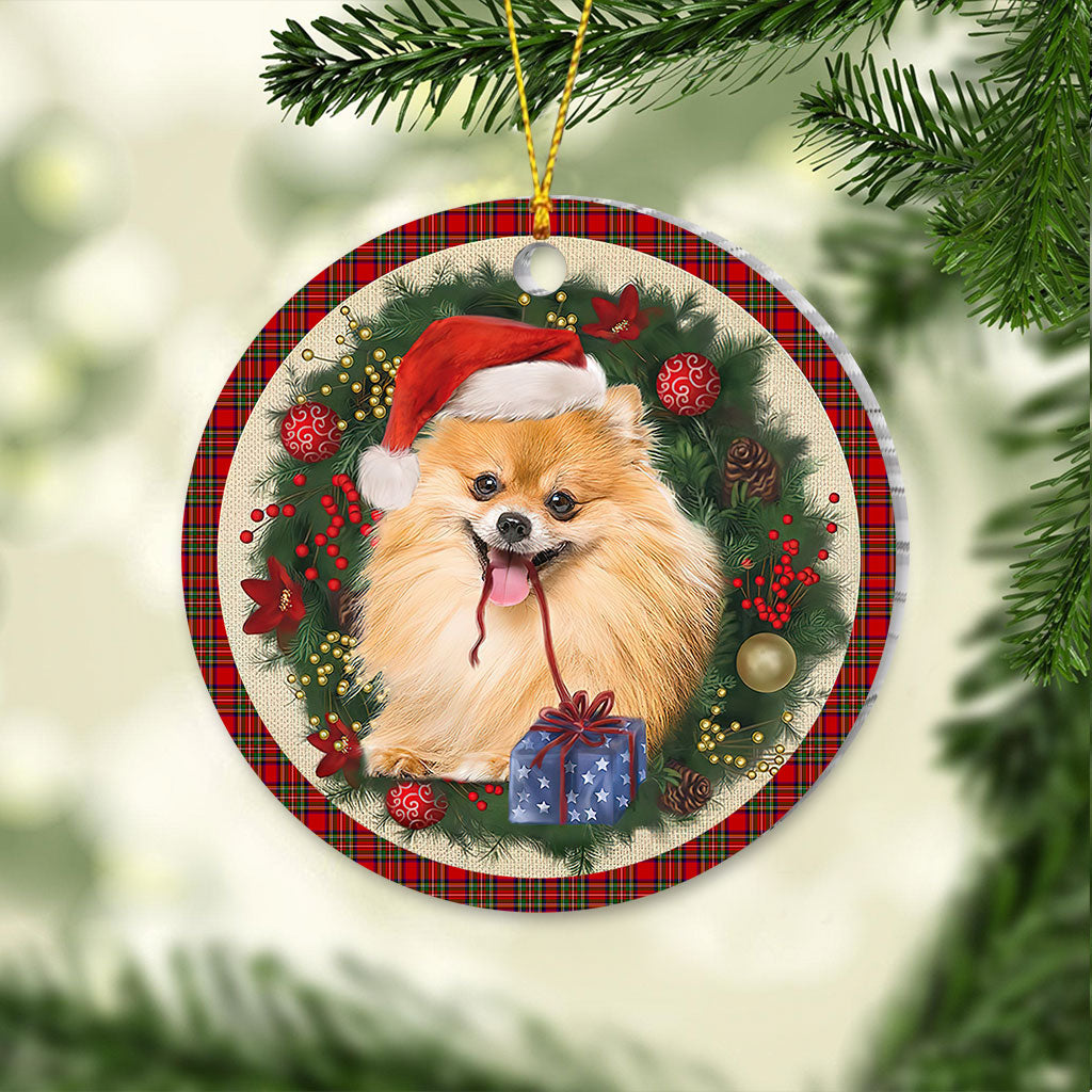 Pomeranian Red Christmas Wreath - Dog Ornament (Printed On Both Sides) 1122