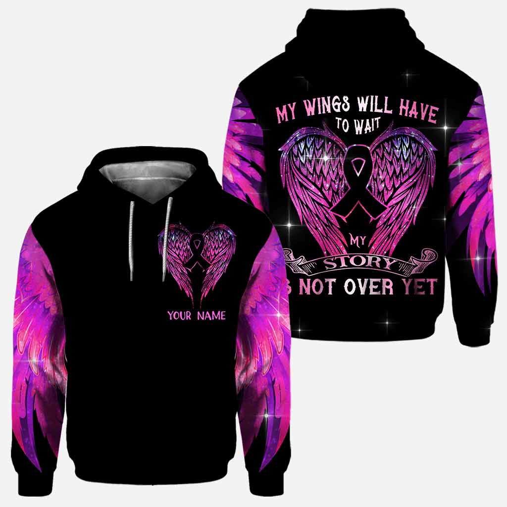 My Wings Will Have To Wait - Personalized Breast Cancer Awareness All Over T-shirt and Hoodie