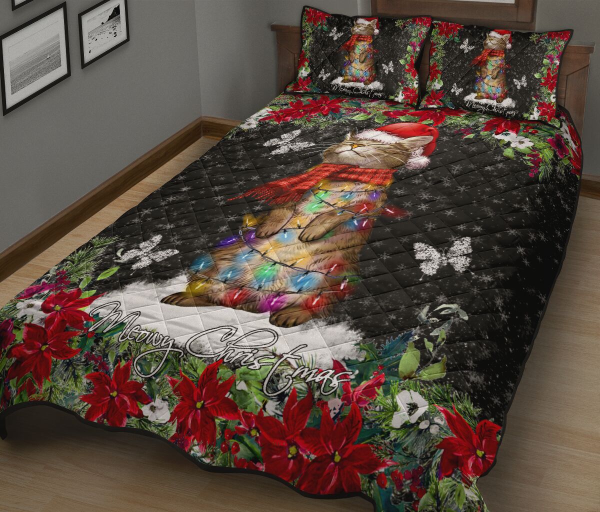 Meowy Christmas Cat Quilt Set 0622