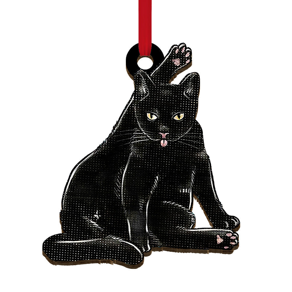 Black Cat Naughty Remember To Wipe - Cat Ornament (Printed On Both Sides) 1122