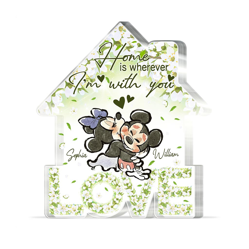 Floral Love Home - Personalized Couple Mouse Custom Shaped Acrylic Plaque