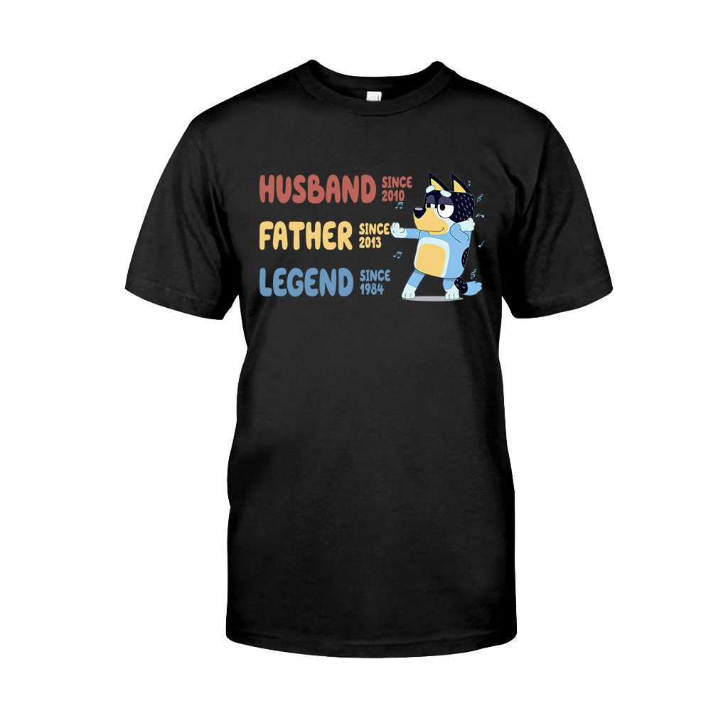 Husband Father Grandpa Legend Cool Blue Dog - Personalized Grandpa T-shirt And Hoodie