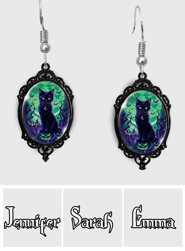 Mysterious Black Cat - Personalized Black Cat Earrings