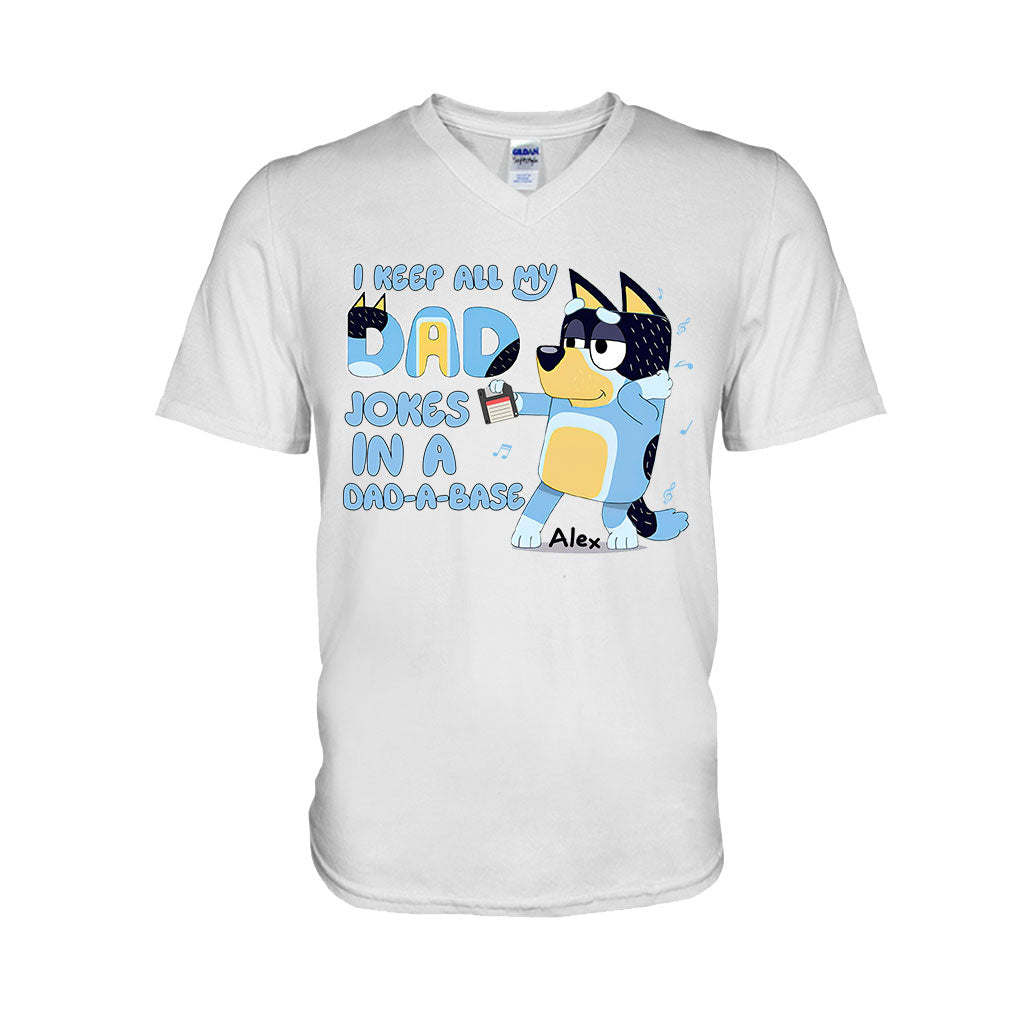 I Keep All My Dad Jokes In A Dad-a-base Cool Blue Dog - Personalized Father T-shirt And Hoodie