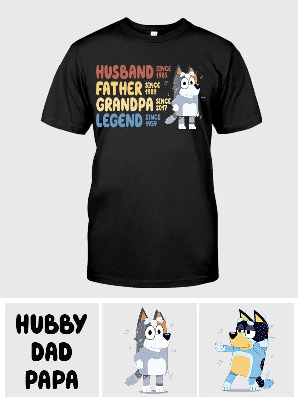 Husband Father Grandpa Legend Cool Blue Dog - Personalized Grandpa T-shirt And Hoodie