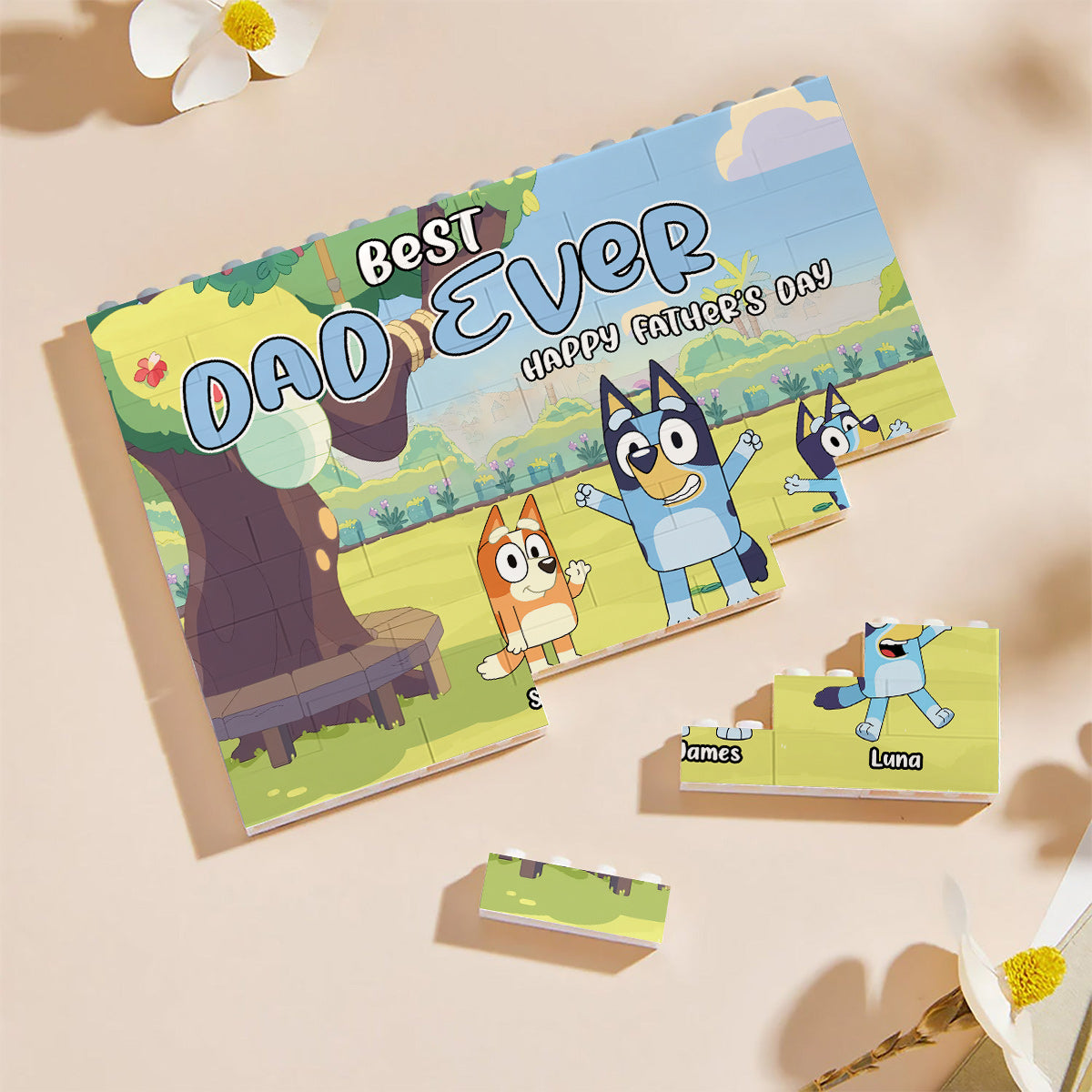 Best Dad Ever - Personalized Father One-sided Horizontal Rectangle Building Brick Blocks