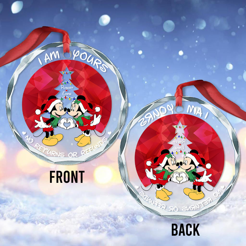 I'm Yours No Returns Or Refunds - Personalized Couple Round Shaped Glass Ornament