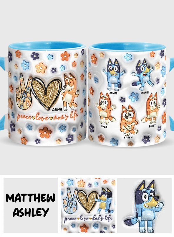 Peace Love Mom's Life Cool Blue Dog - Personalized Mother Accent Mug