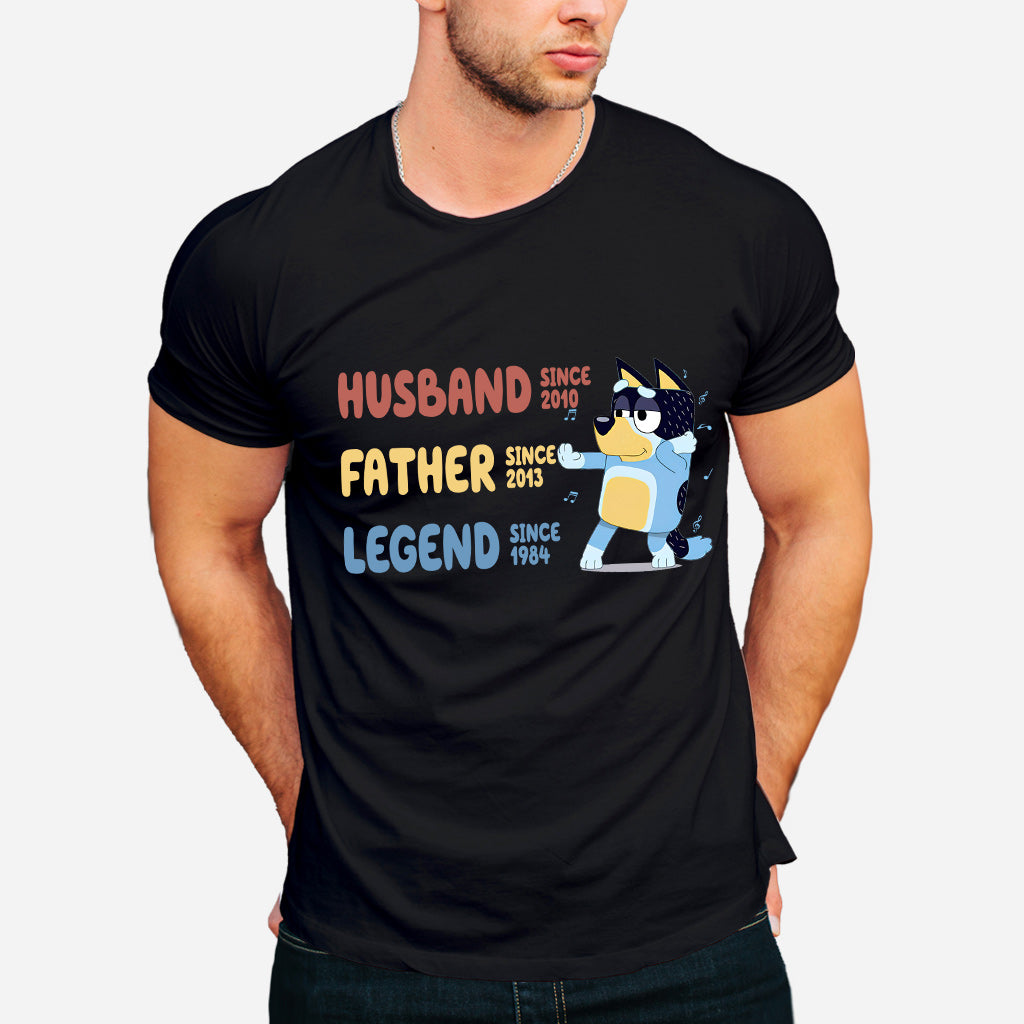 Husband Father Grandpa Legend Cool Blue Dog - Personalized Grandpa T-shirt And Hoodie