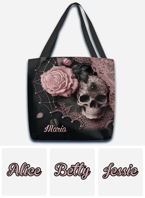 Roses And Skull - Personalized Skull Tote Bag