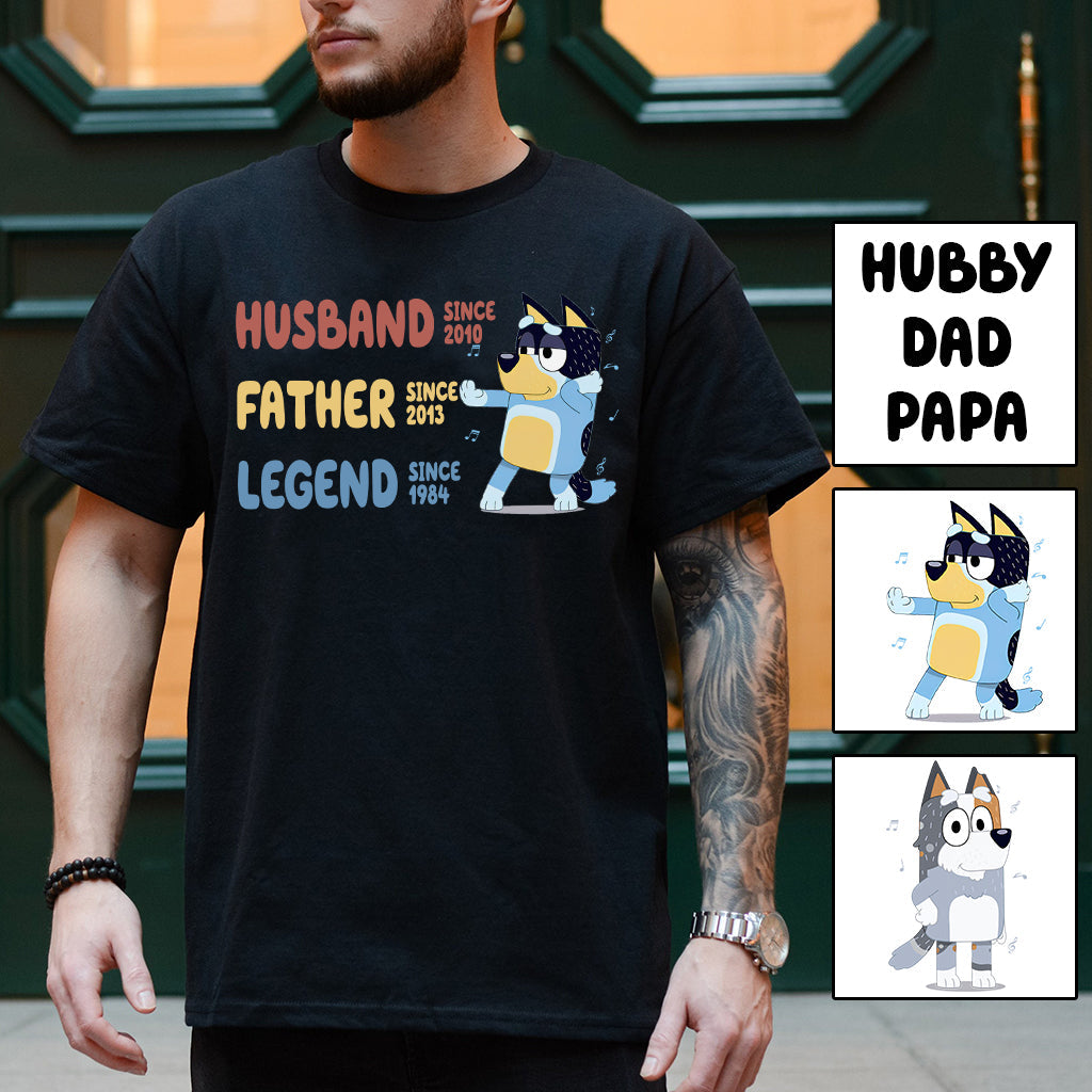 Husband Father Grandpa Legend Cool Blue Dog - Personalized Grandpa T-shirt And Hoodie