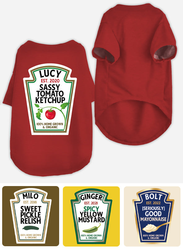 Sassy Ketchup Spicy Mustard Condiment Costume - Personalized Dog Pet Shirt