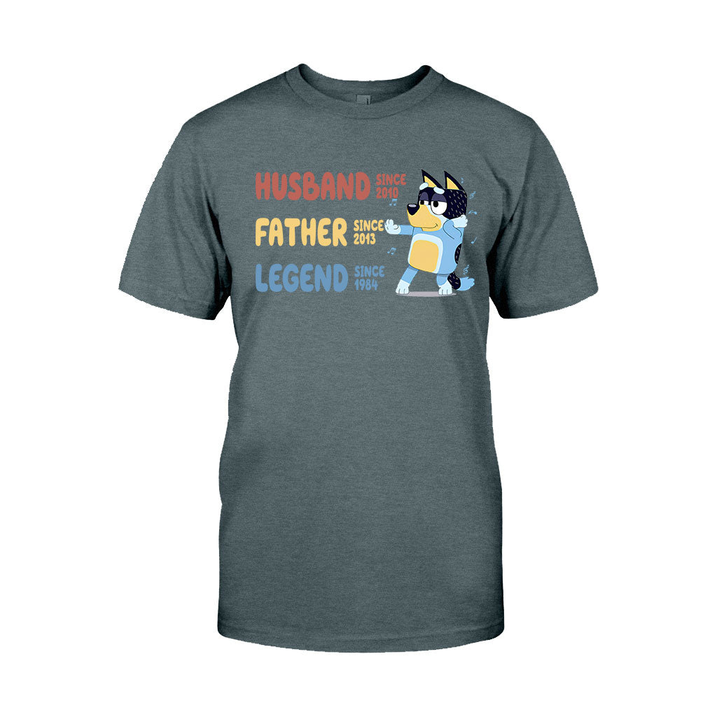 Husband Father Grandpa Legend Cool Blue Dog - Personalized Grandpa T-shirt And Hoodie