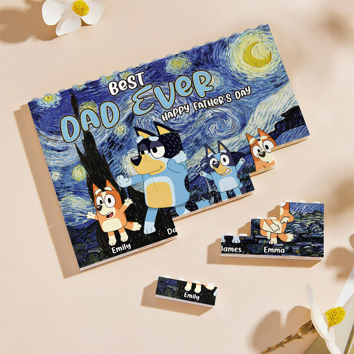 Best Dad Ever Happy Father's Day - Personalized Father One-sided Horizontal Rectangle Building Brick Blocks