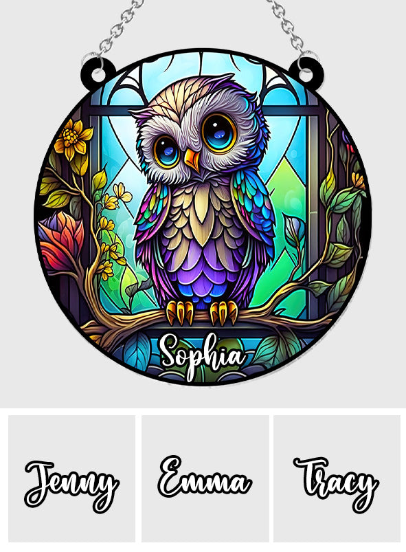 Cute Owl Stained Glass - Personalized Owl Window Hanging Suncatcher Ornament