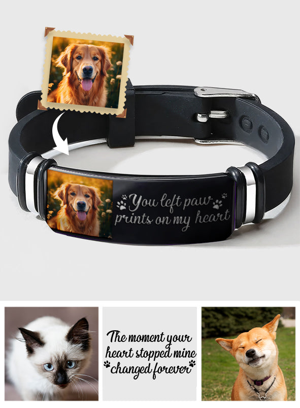 You Left Paw Prints On My Heart - Personalized Dog Engraved Bracelet