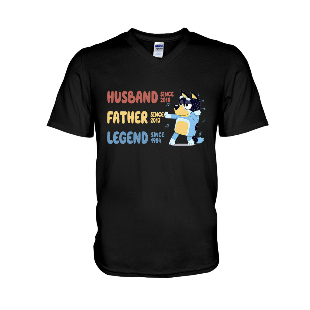 Husband Father Grandpa Legend Cool Blue Dog - Personalized Grandpa T-shirt And Hoodie