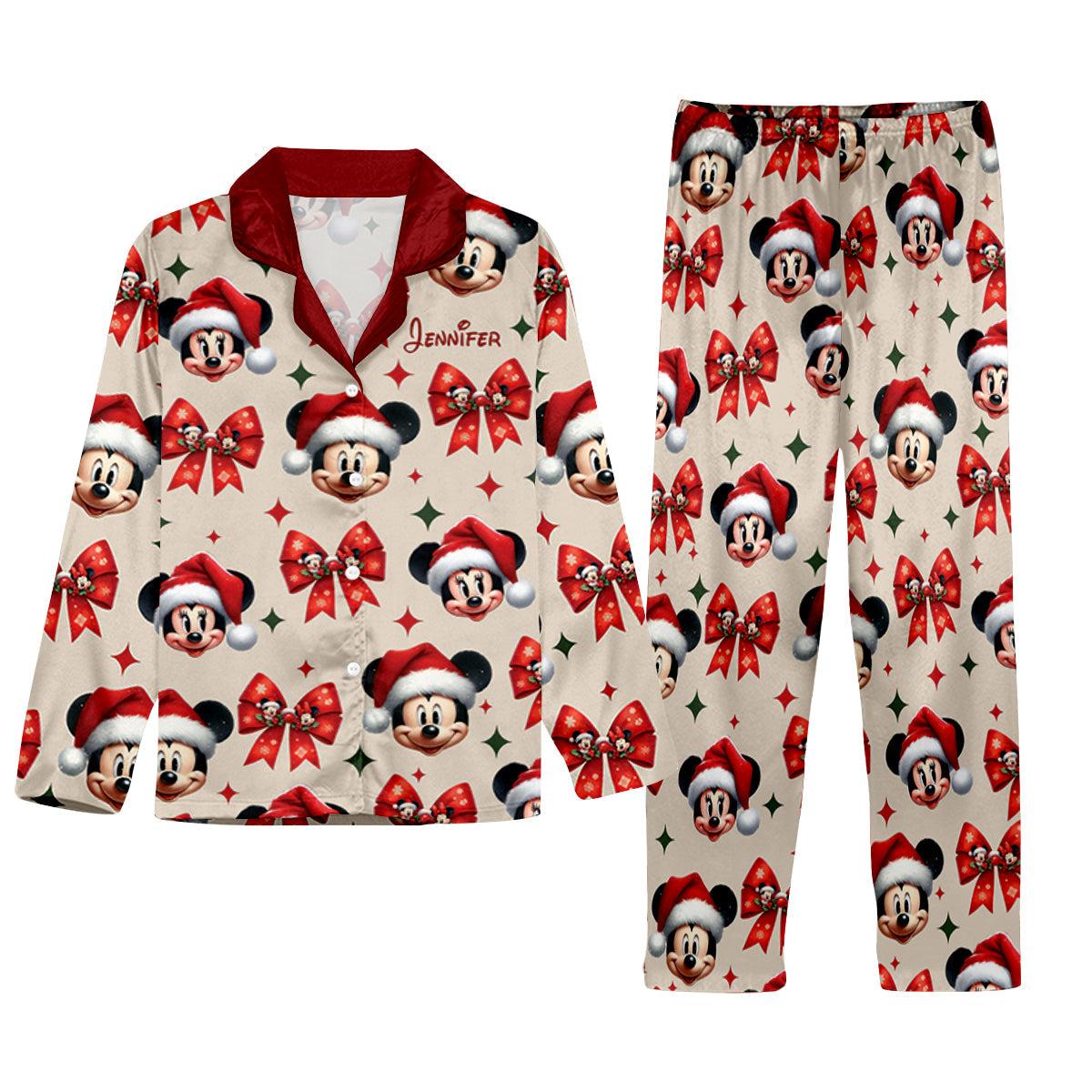 Cute Mouse Christmas Pajamas - Personalized Mouse Button Down Pajamas